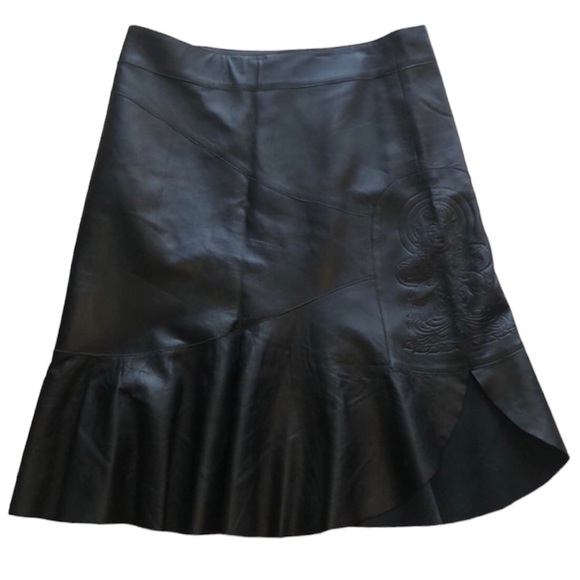 VIVIENNE TAM Leather Asymmetric Hem Skirt w Embossed Buddha Detail S / M - Picture 2 of 9